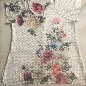 Brand: Brittny black. Floral net top.